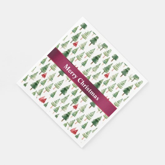 Serviette En Papier Joyeux arbres de Noël rouges verts (Coin)