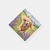 Serviette En Papier Joyeux Auteur D'Or Dans Le Champ De Lavande (Coin)