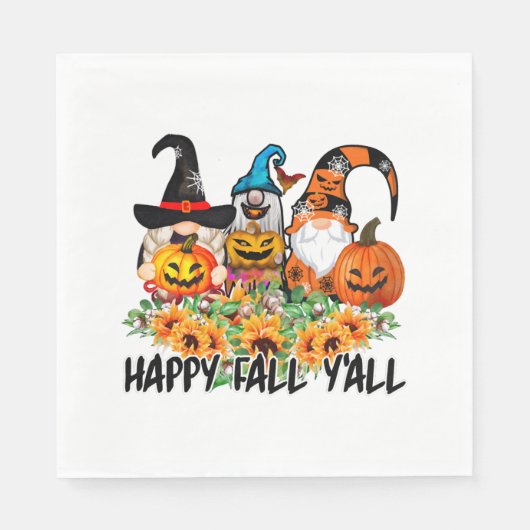Serviette En Papier Joyeux automne Y'all Gnome Leopard Gnome Sunflower (Devant)