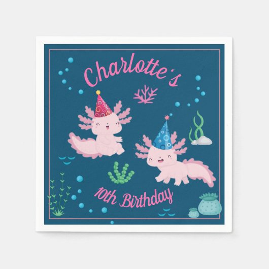 Serviette En Papier Joyeux Axolotl Anniversaire (Devant)