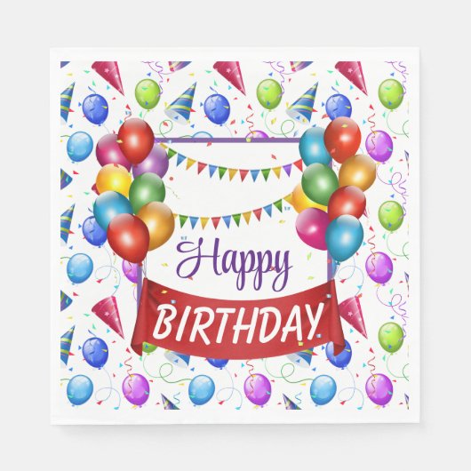 Serviette En Papier Joyeux Ballons d'anniversaire (Devant)