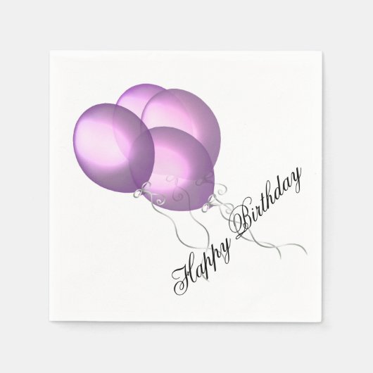 Serviette En Papier Joyeux Ballons d'anniversaire Lavande (Devant)