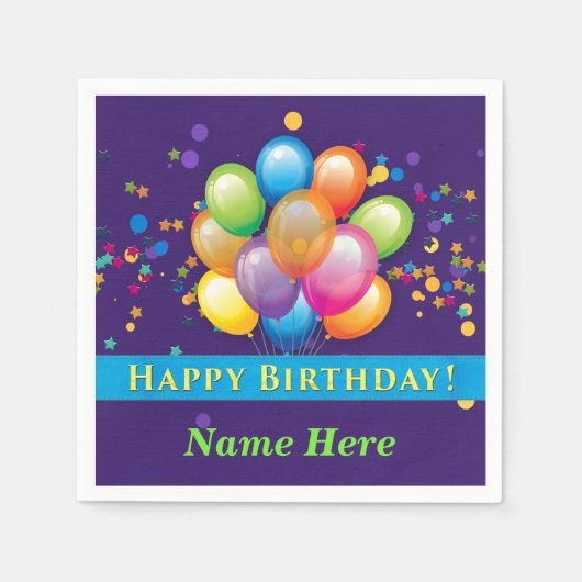 Serviette En Papier Joyeux ballons d'anniversaire - Personnaliser viol (Devant)