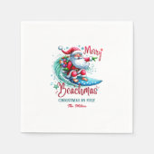 Serviette En Papier Joyeux Beachmas Père Noël Surfing Retro Design (Devant)
