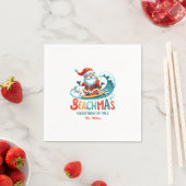 Serviette En Papier Joyeux Beachmas Père Noël Surfing Retro Design (En situation)