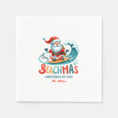 Serviette En Papier Joyeux Beachmas Père Noël Surfing Retro Design (Devant)