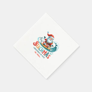 Serviette En Papier Joyeux Beachmas Père Noël Surfing Retro Design