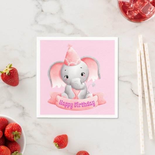 Serviette En Papier Joyeux bébé rose éléphant anniversaire (En situation)