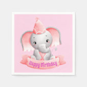 Serviette En Papier Joyeux bébé rose éléphant anniversaire (Devant)