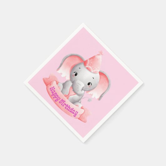 Serviette En Papier Joyeux bébé rose éléphant anniversaire (Coin)