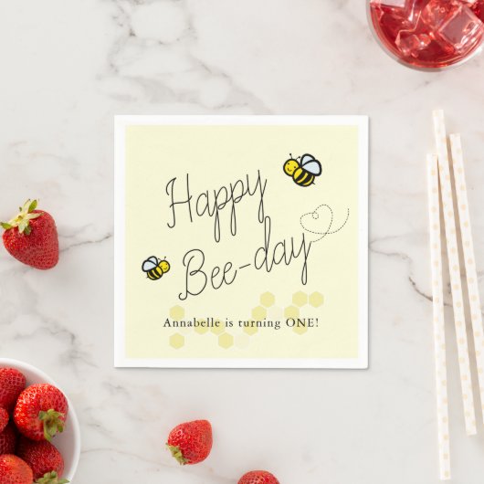 Serviette En Papier Joyeux Bee Day Jaune Fille Anniversaire Papier (En situation)