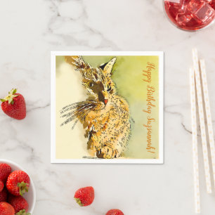Serviette En Papier Joyeux Birthday Cat Watercolor Whiskers Heart Nose