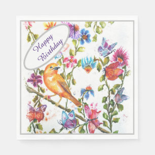 Serviette En Papier Joyeux Birthday Yellow Bird