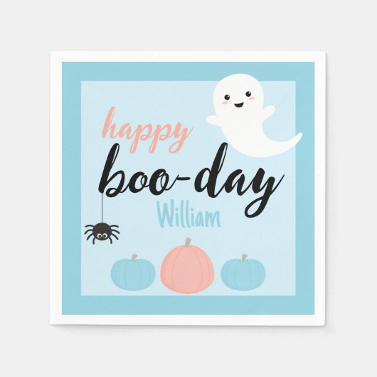Serviette En Papier Joyeux Boo-Day Blue Halloween Anniversaire (Devant)