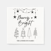 Serviette En Papier Joyeux Bright Élégant Script Pine Arbres Noël (Devant)