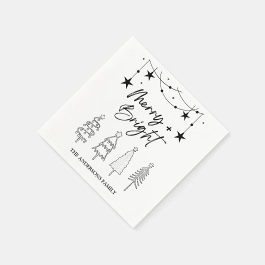 Serviette En Papier Joyeux Bright Élégant Script Pine Arbres Noël (Coin)