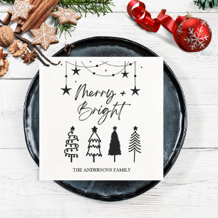 Serviette En Papier Joyeux Bright Élégant Script Pine Arbres Noël