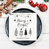 Serviette En Papier Joyeux Bright Élégant Script Pine Arbres Noël