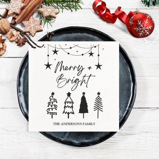 Serviette En Papier Joyeux Bright Élégant Script Pine Arbres Noël