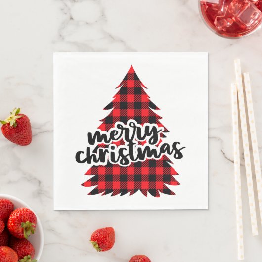 Serviette En Papier Joyeux Buffalo de Noël Plaid Christmas Tree (En situation)