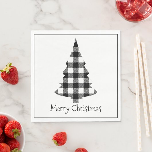 Serviette En Papier Joyeux Buffalo de Noël Plaid Russe Noël (En situation)