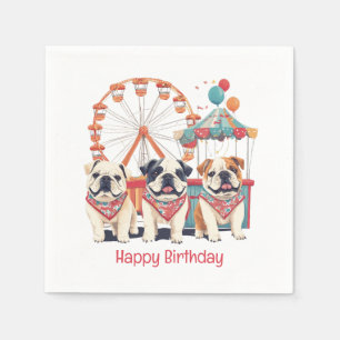 Serviette En Papier Joyeux Bulldogs Anglais D'Anniversaire À Un Carnav