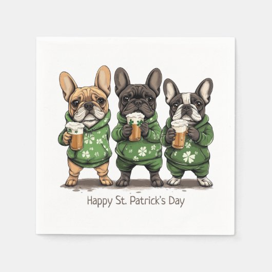Serviette En Papier Joyeux Bulldogs français de la Saint-Patrick (Devant)
