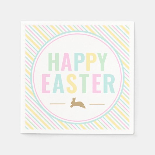 Serviette En Papier Joyeux Bunny Pâques Pastel Stripe (Devant)