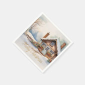 Serviette En Papier Joyeux Cabine de Noël dans un paysage enneigé (Coin)