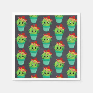 Serviette En Papier Joyeux cactus vert dans un Motif du Sombrero rouge