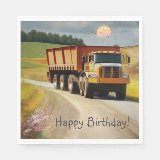 Serviette En Papier Joyeux Camion de vidage d'anniversaire (Devant)