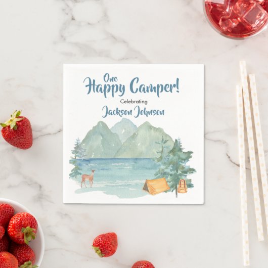 Serviette En Papier Joyeux Camper Rustic Mountains Aquarelle Anniversa (En situation)