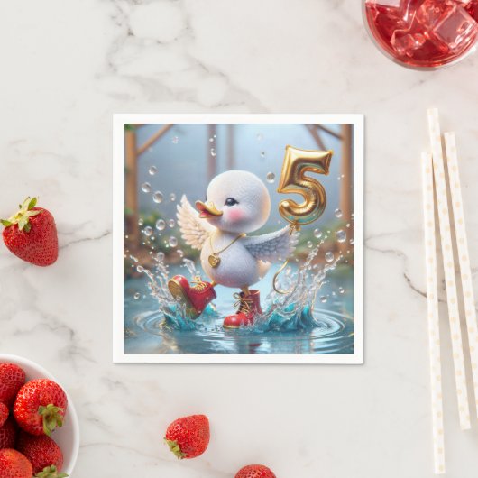 Serviette En Papier Joyeux Canard Avec Ballons D'Anniversaire N°5 (En situation)