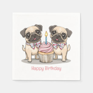 Serviette En Papier Joyeux Carlin d'anniversaire Chiens Cupcake