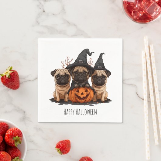 Serviette En Papier Joyeux Carlins d'Halloween Jack O Lanterns (En situation)