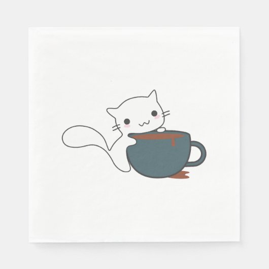 Serviette En Papier Joyeux Chat Avec Café (Devant)