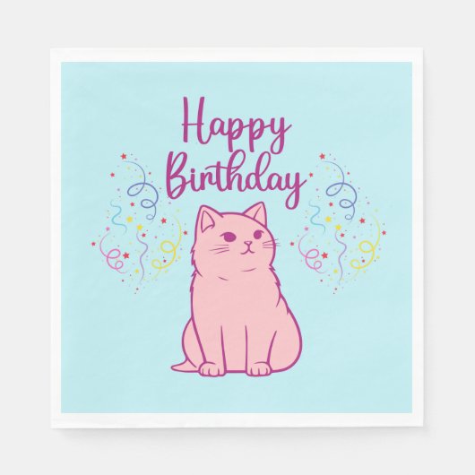 Serviette En Papier Joyeux Chat d'anniversaire (Devant)