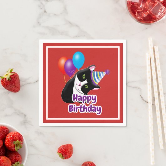 Serviette En Papier Joyeux Chat d'anniversaire (En situation)