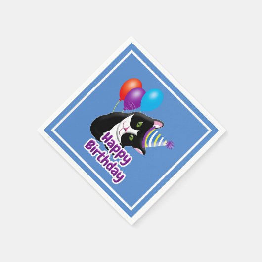 Serviette En Papier Joyeux Chat d'anniversaire (Coin)