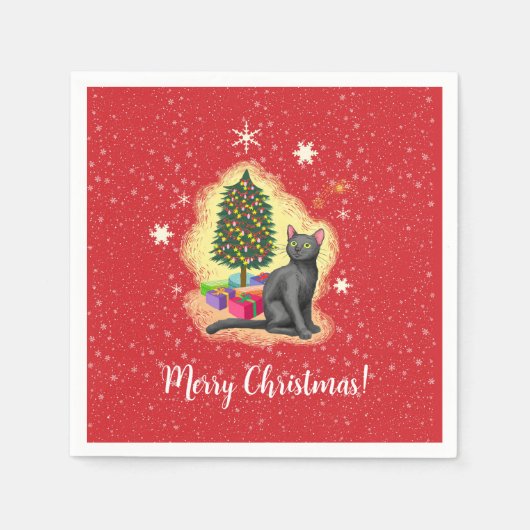 Serviette En Papier Joyeux chat de Noël (Devant)