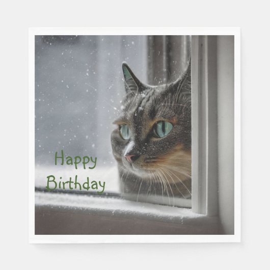 Serviette En Papier Joyeux Chat Kitty Anniversaire (Devant)