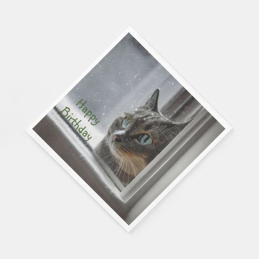 Serviette En Papier Joyeux Chat Kitty Anniversaire (Coin)