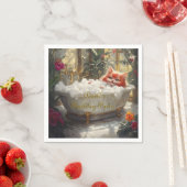 Serviette En Papier Joyeux Chat Rouge Dans Bain De Luxe - Fête Anniver (En situation)