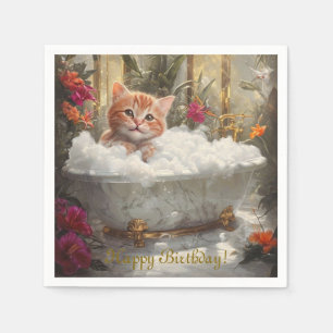 Serviette En Papier Joyeux Chat Rouge Dans Bain De Luxe - Fête Anniver
