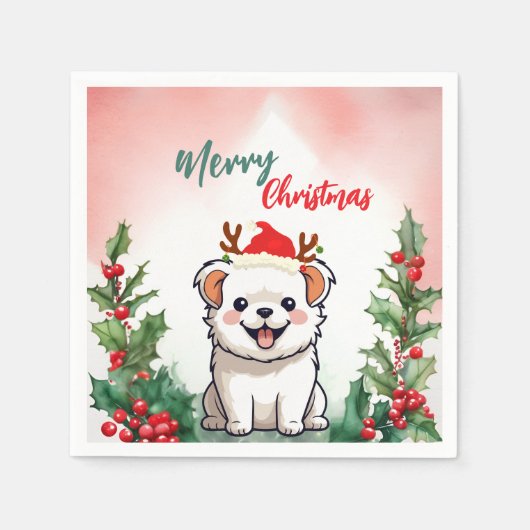 Serviette En Papier Joyeux Chien de Noël Rouge mignonne Chien Chien Ch (Devant)