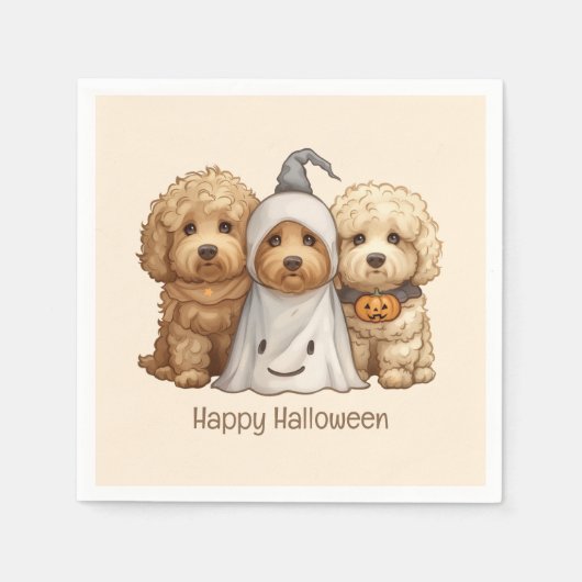 Serviette En Papier Joyeux chien d'Halloween Goldendoodle (Devant)