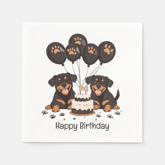 Serviette En Papier Joyeux chien Rottweiler d'anniversaire (Devant)