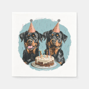 Serviette En Papier Joyeux chien Rottweiler d'anniversaire