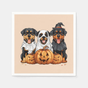 Serviette En Papier Joyeux chien Rottweiler Halloween Jack-o'-lantern