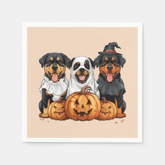 Serviette En Papier Joyeux chien Rottweiler Halloween Jack-o'-lantern (Devant)